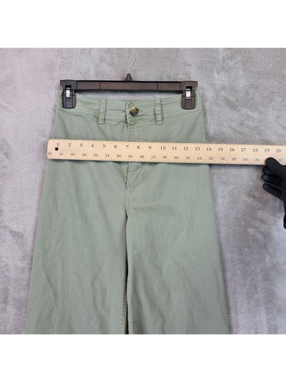 Billabong Chino Pants Womens 26 Green Denim Wide Leg Crop Raw Hem Stretch - Picture 10 of 14